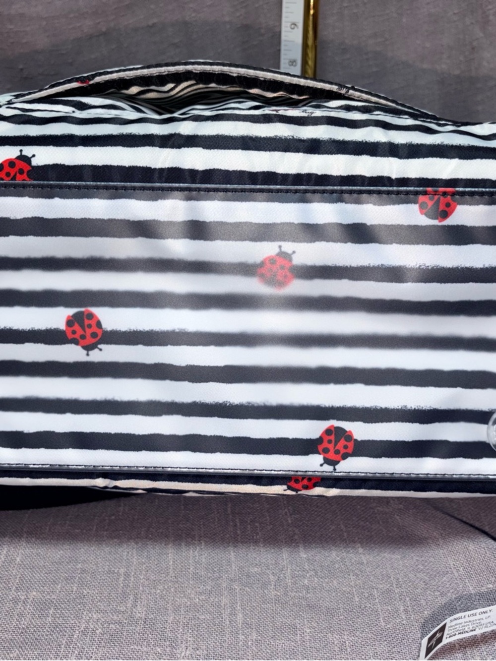 Lug Black & White Striped Tote Bag with Red Ladybug Accents - Picture 5 of 9
